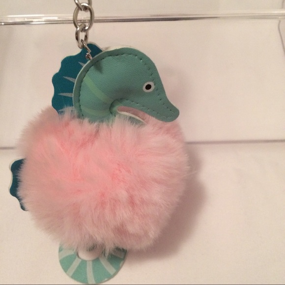 🏖Sea Horse Teal & Pink Pom Pom Key Chain🏖 - Picture 4 of 8